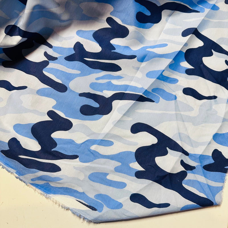 Blue Camouflage Polycotton Fabric